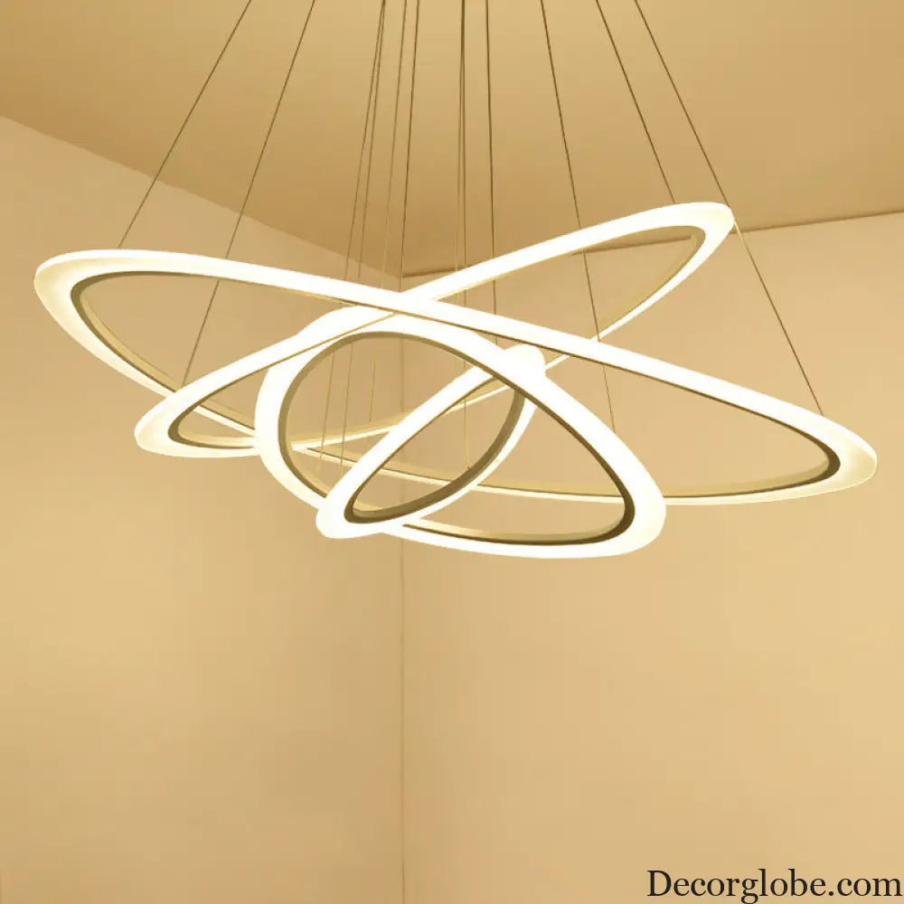 White Metal Triangular Chandelier - Simplicity 4-Ring LED Ceiling Light for Living Room