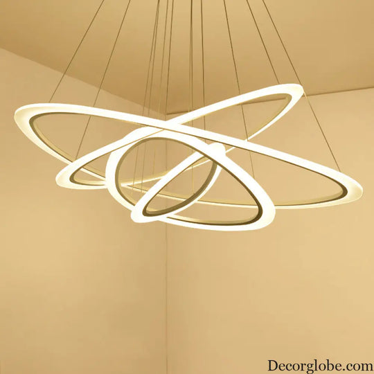 White Metal Triangular Chandelier - Simplicity 4-Ring LED Ceiling Light for Living Room