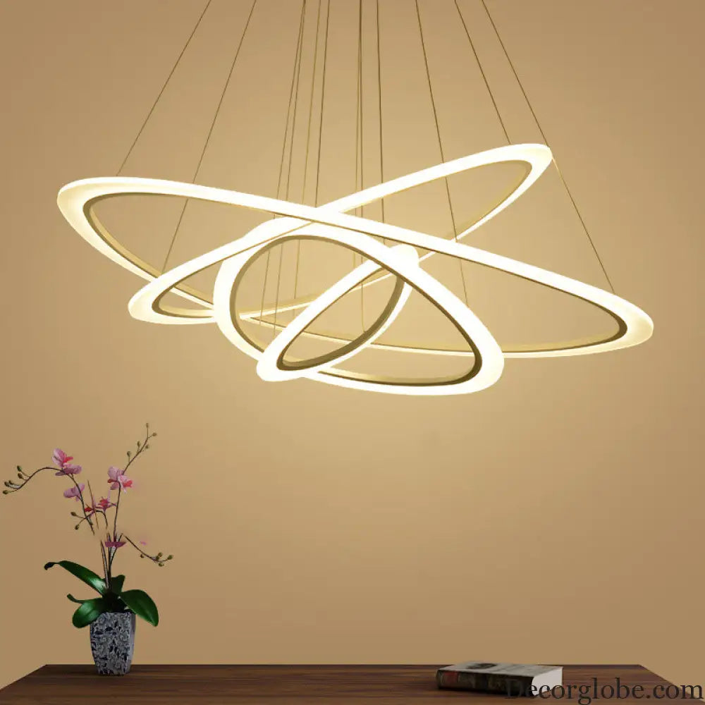 White Metal Triangular Chandelier - Simplicity 4-Ring LED Ceiling Light for Living Room