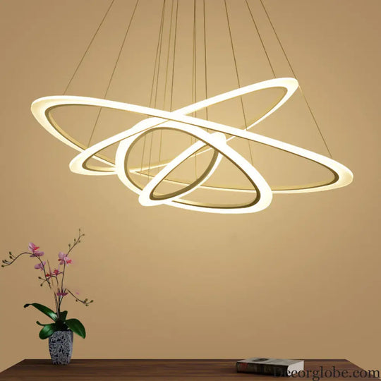 White Metal Triangular Chandelier - Simplicity 4-Ring LED Ceiling Light for Living Room