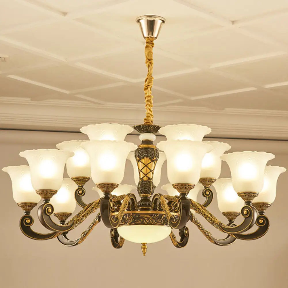 Simplicity Frosted Ribbed Glass Bell Chandelier Pendant Light 15 / White