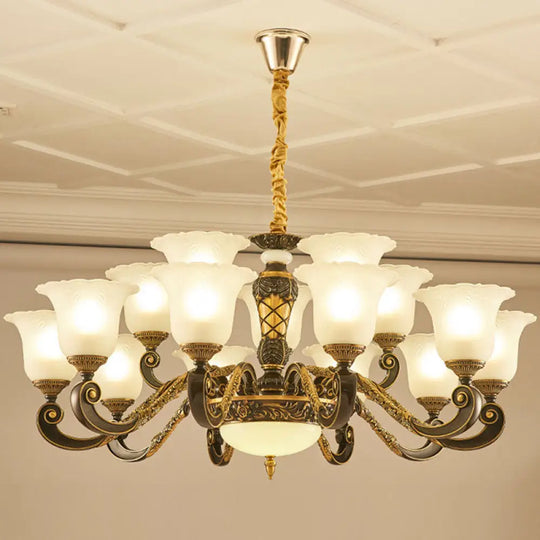 Simplicity Frosted Ribbed Glass Bell Chandelier Pendant Light 15 / White