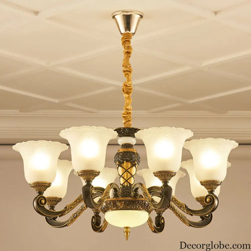 Simplicity Frosted Ribbed Glass Bell Chandelier Pendant Light