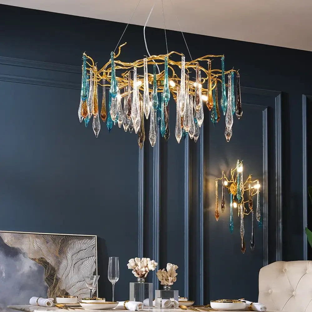 Multi-color Glass Drop Ceiling Chandeliers - Luxury LED Pendant Lights for Post-Modern Home Decor in Bedrooms - DecorGlobe