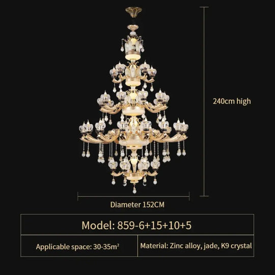 Natural Crystal Copper Pendant Chandelier for Duplex Villa Interiors 36 Heads D152CM chandelier