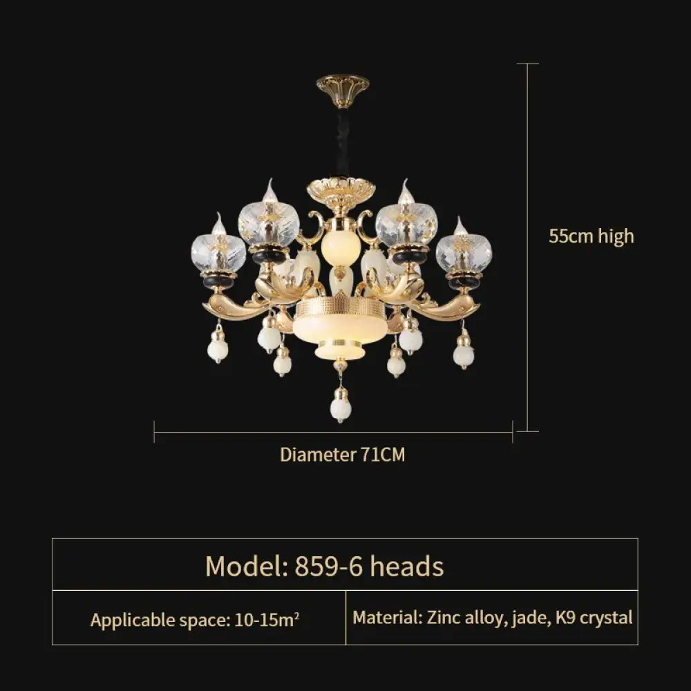 Natural Crystal Copper Pendant Chandelier for Duplex Villa Interiors 6 Heads D71CM chandelier