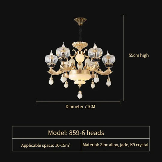Natural Crystal Copper Pendant Chandelier for Duplex Villa Interiors 6 Heads D71CM chandelier