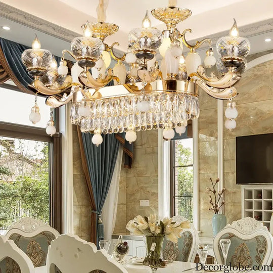 Natural Crystal Copper Pendant Chandelier for Duplex Villa Interiors chandelier
