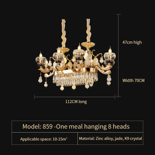 Natural Crystal Copper Pendant Chandelier for Duplex Villa Interiors 8 Heads L112CM chandelier