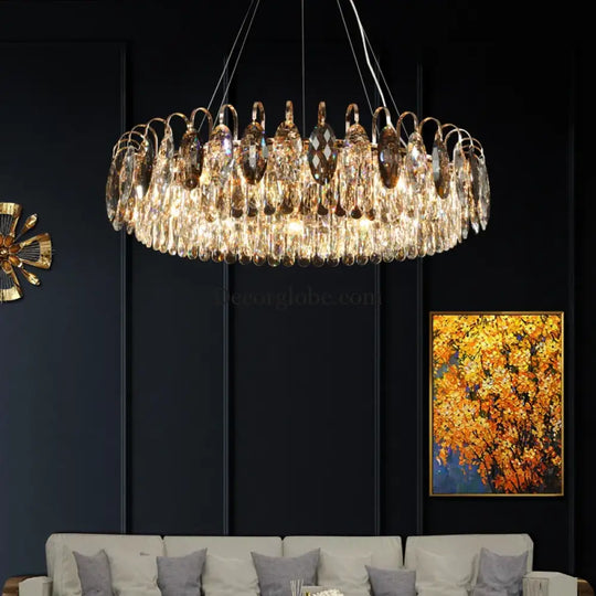 New Modern Crystal Chandelier - Luxurious Home Decor Lighting in Round Gold Design with LED Illumination - DecorGlobe