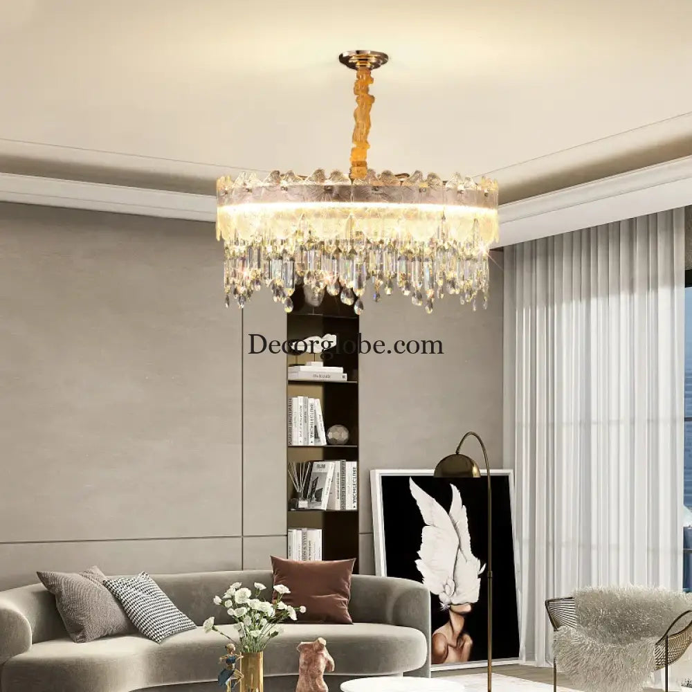 New Modern LED Pendant Lamp - Gold Luxury Round Crystal Ceiling Chandelier for Living Rooms, Bedrooms, Dining Rooms, and Kitchens - DecorGlobe