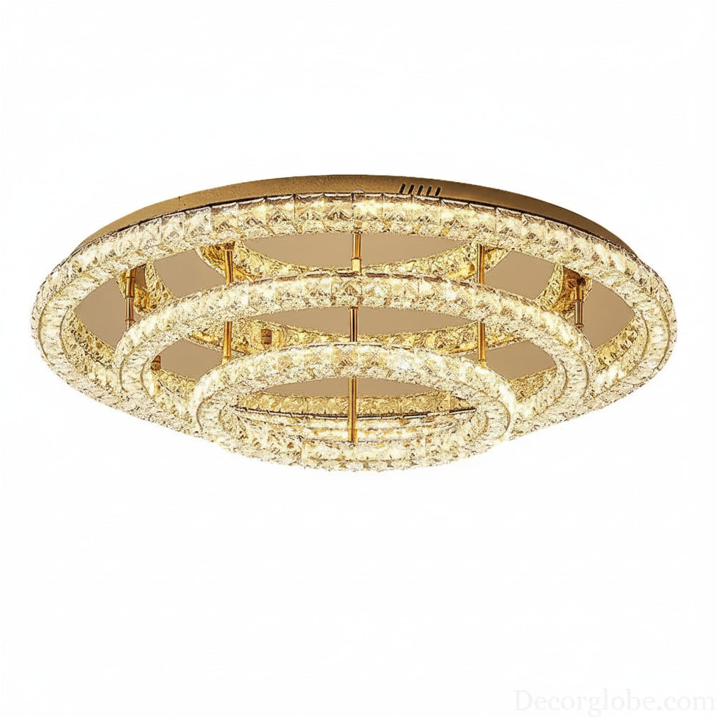Modern Luxury LED Dimmable Crystal Round Chandelier Stainless Steel Ceiling Light Foyer Indoor Home Decor Lighting