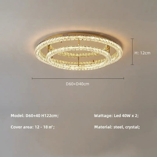 Modern Luxury LED Dimmable Crystal Round Chandelier Stainless Steel Ceiling Light Foyer Indoor Home Decor Lighting