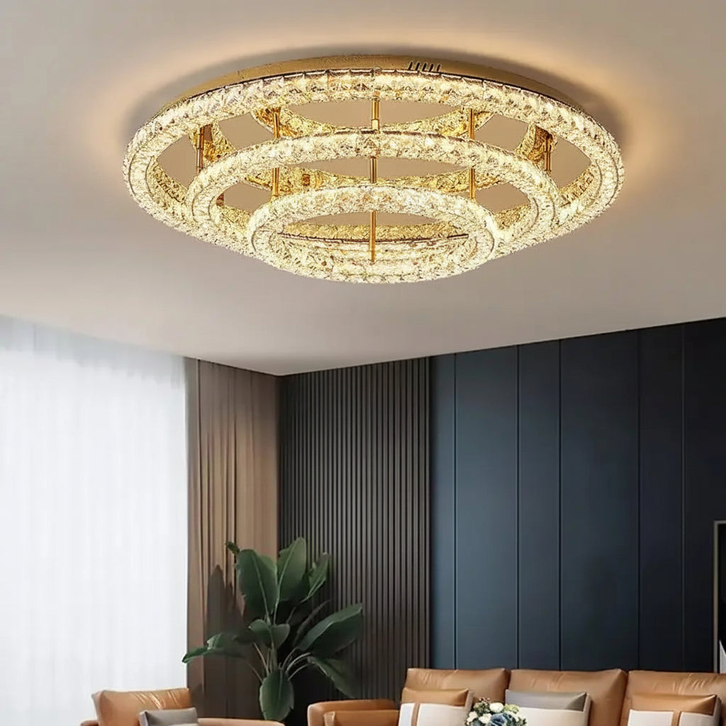 Modern Luxury LED Dimmable Crystal Round Chandelier Stainless Steel Ceiling Light Foyer Indoor Home Decor Lighting