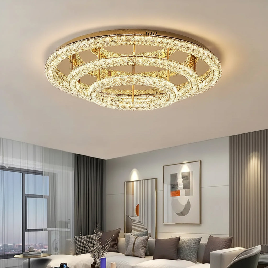 Modern Luxury LED Dimmable Crystal Round Chandelier Stainless Steel Ceiling Light Foyer Indoor Home Decor Lighting