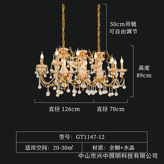Nora European Luxury Crystal Copper Chandelier for Villa Diameter 126cm width 70cm height 89cm Chandelier