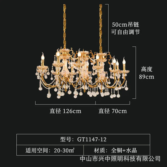 Nora European Luxury Crystal Copper Chandelier for Villa Diameter 126cm width 70cm height 89cm Chandelier