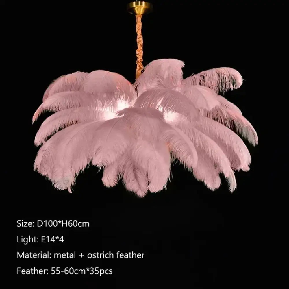 Nordic Feather Pendant Light Modern Art Chandelier for Bedroom Pink D100cm / Cold white 6000k Lighting > Ceiling lights