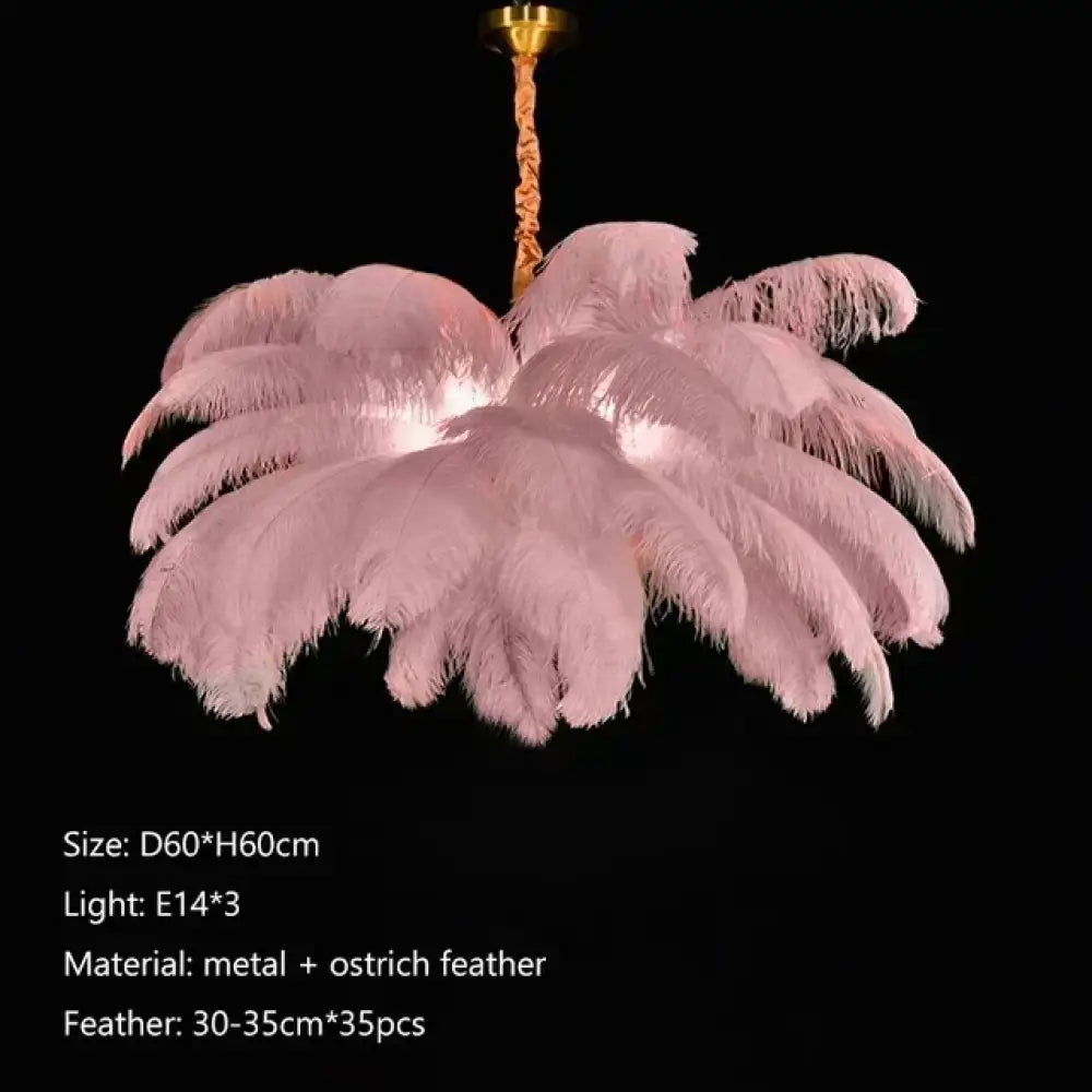 Nordic Feather Pendant Light Modern Art Chandelier for Bedroom Pink D60cm / Neutral light 4500k Lighting > Ceiling