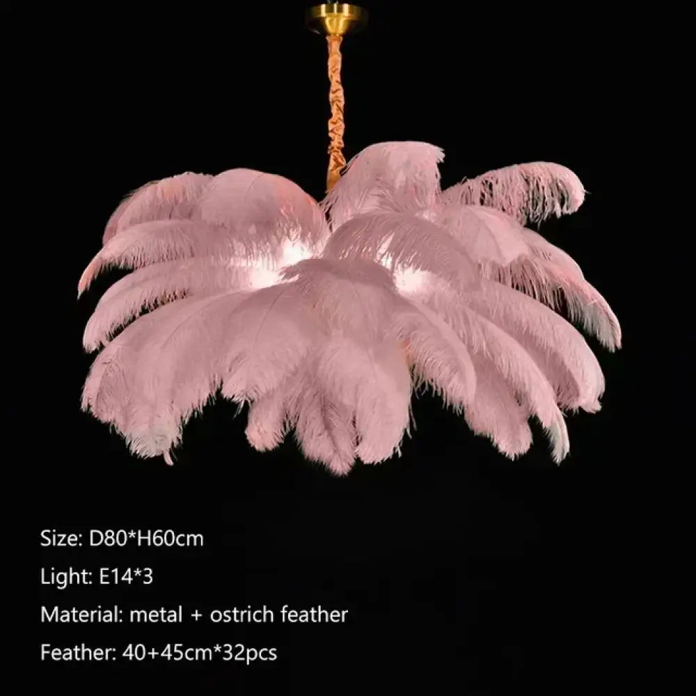 Nordic Feather Pendant Light Modern Art Chandelier for Bedroom Pink D80cm / Warm light 3000k Lighting > Ceiling lights