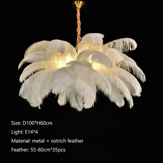 Nordic Feather Pendant Light Modern Art Chandelier for Bedroom White D100cm / Neutral light 4500k Lighting > Ceiling