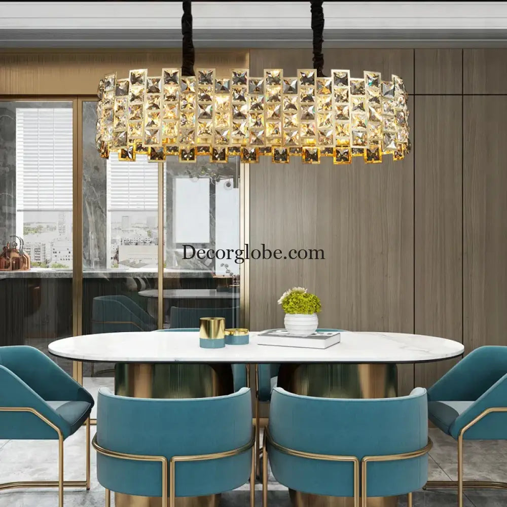 Nordic Golden Modern LED Ceiling chandelier Dining Room Decoration Lamp Square, Round Crystal Lamp - DecorGlobe