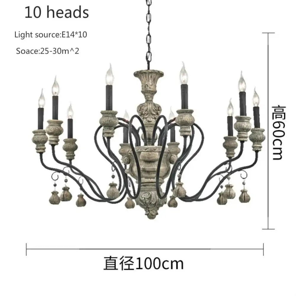 Nordic Retro Wood Look Chandelier Light for Living Room and Restaurant 10 heads Chandelier