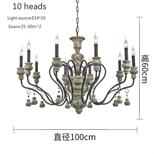 Nordic Retro Wood Look Chandelier Light for Living Room and Restaurant 10 heads Chandelier