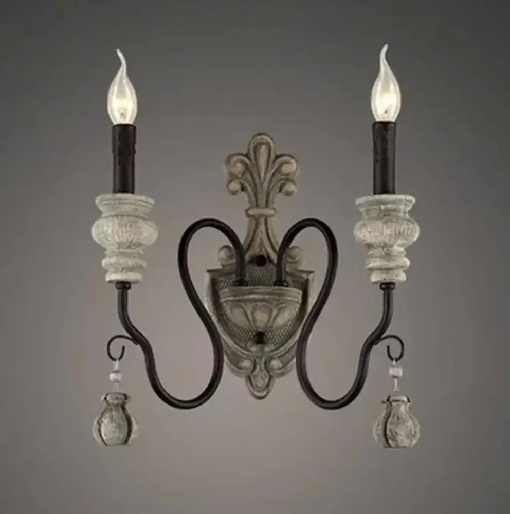 Nordic Retro Wood Look Chandelier Light for Living Room and Restaurant 2 head W Chandelier