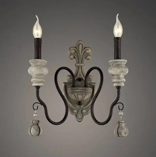 Nordic Retro Wood Look Chandelier Light for Living Room and Restaurant 2 head W Chandelier