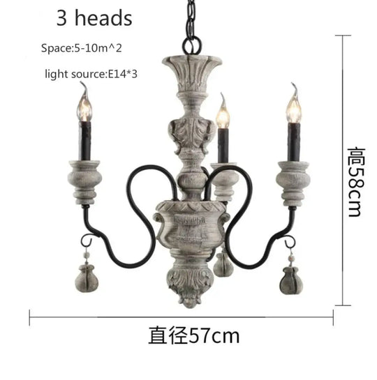 Nordic Retro Wood Look Chandelier Light for Living Room and Restaurant 3 heads Chandelier