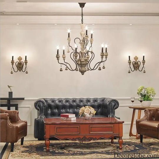 Nordic Retro Wood Look Chandelier Light for Living Room and Restaurant Chandelier