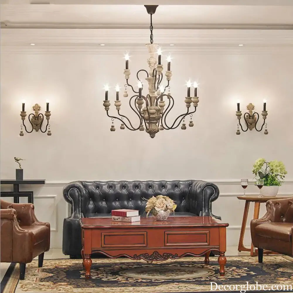 Nordic Retro Wood Look Chandelier Light for Living Room and Restaurant Chandelier