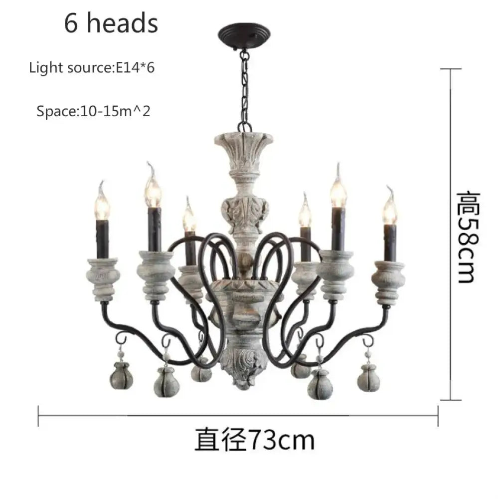 Nordic Retro Wood Look Chandelier Light for Living Room and Restaurant 6 heads Chandelier