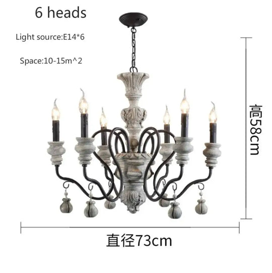 Nordic Retro Wood Look Chandelier Light for Living Room and Restaurant 6 heads Chandelier