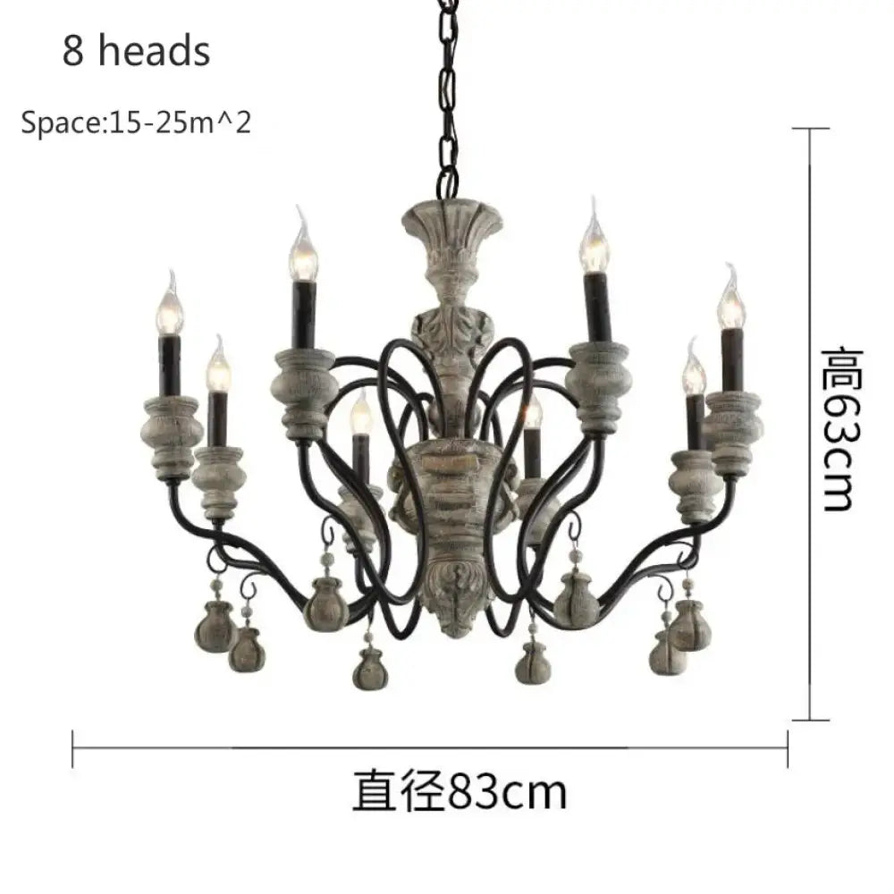 Nordic Retro Wood Look Chandelier Light for Living Room and Restaurant 8 heads Chandelier