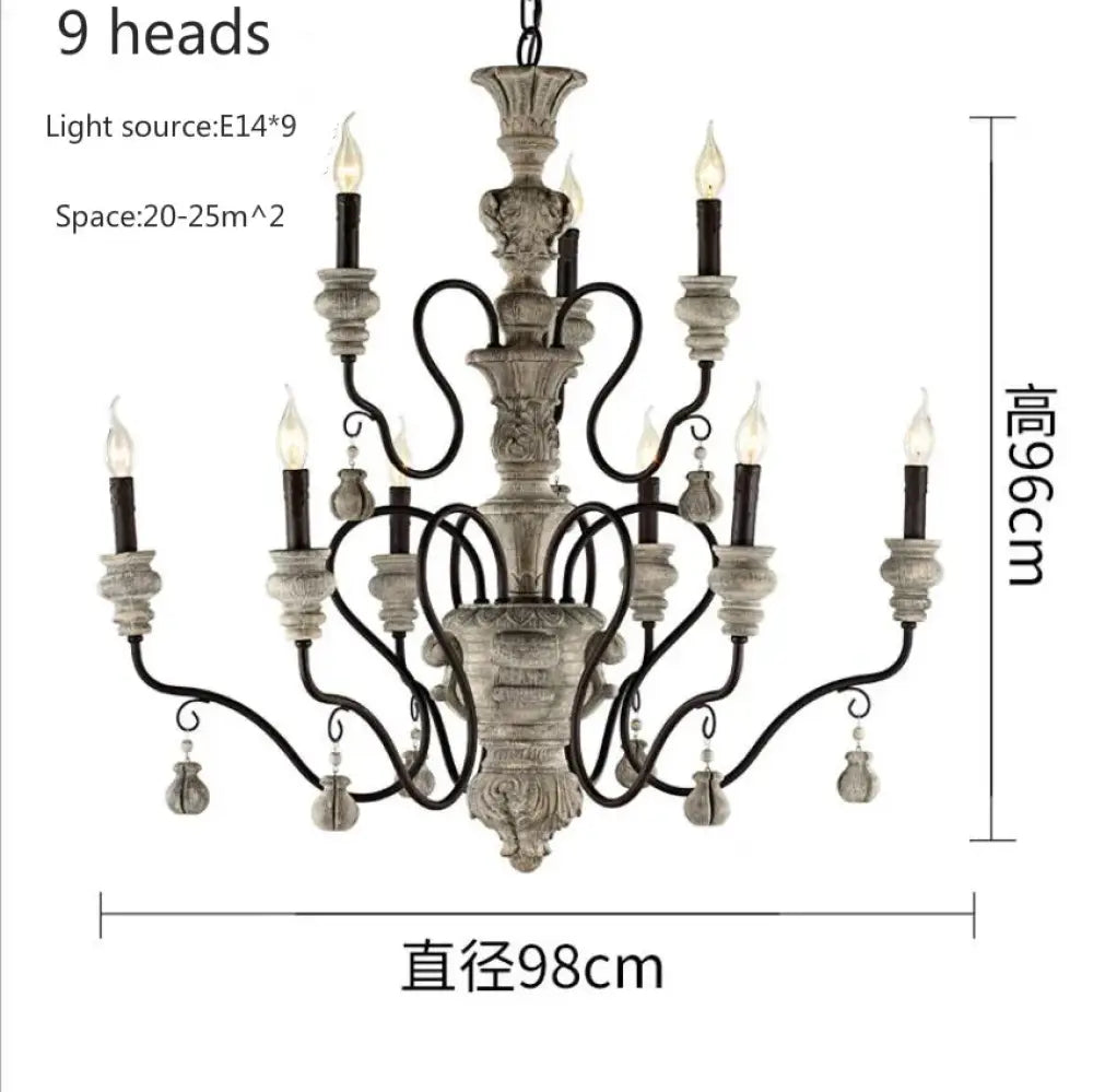 Nordic Retro Wood Look Chandelier Light for Living Room and Restaurant 9 heads Chandelier