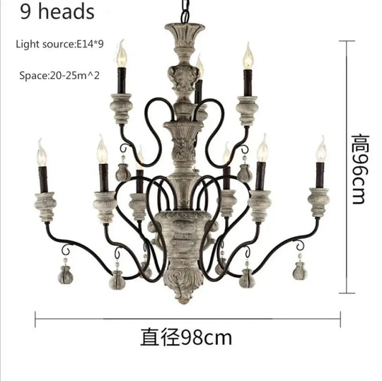 Nordic Retro Wood Look Chandelier Light for Living Room and Restaurant 9 heads Chandelier