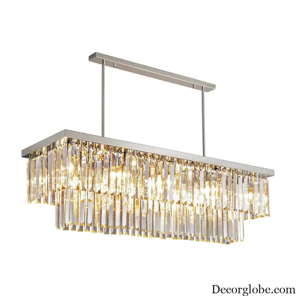 Sophisticated Silver Crystal Chandelier - Ideal for Dining Rooms and Kitchen Islands - Luxury LED Home Decor Lighting Fixture - DecorGlobe