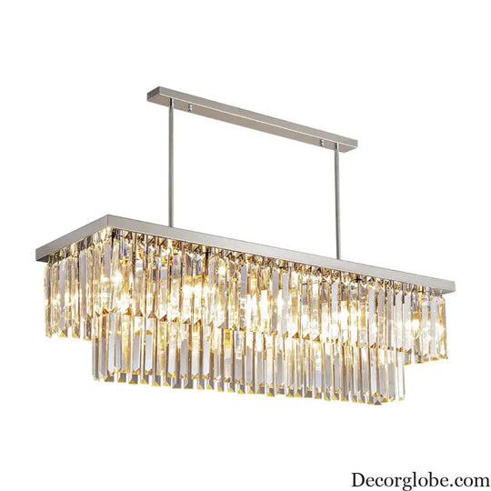 Sophisticated Silver Crystal Chandelier - Ideal for Dining Rooms and Kitchen Islands - Luxury LED Home Decor Lighting Fixture - DecorGlobe