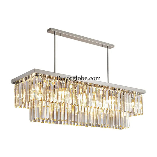 Sophisticated Silver Crystal Chandelier - Ideal for Dining Rooms and Kitchen Islands - Luxury LED Home Decor Lighting Fixture - DecorGlobe
