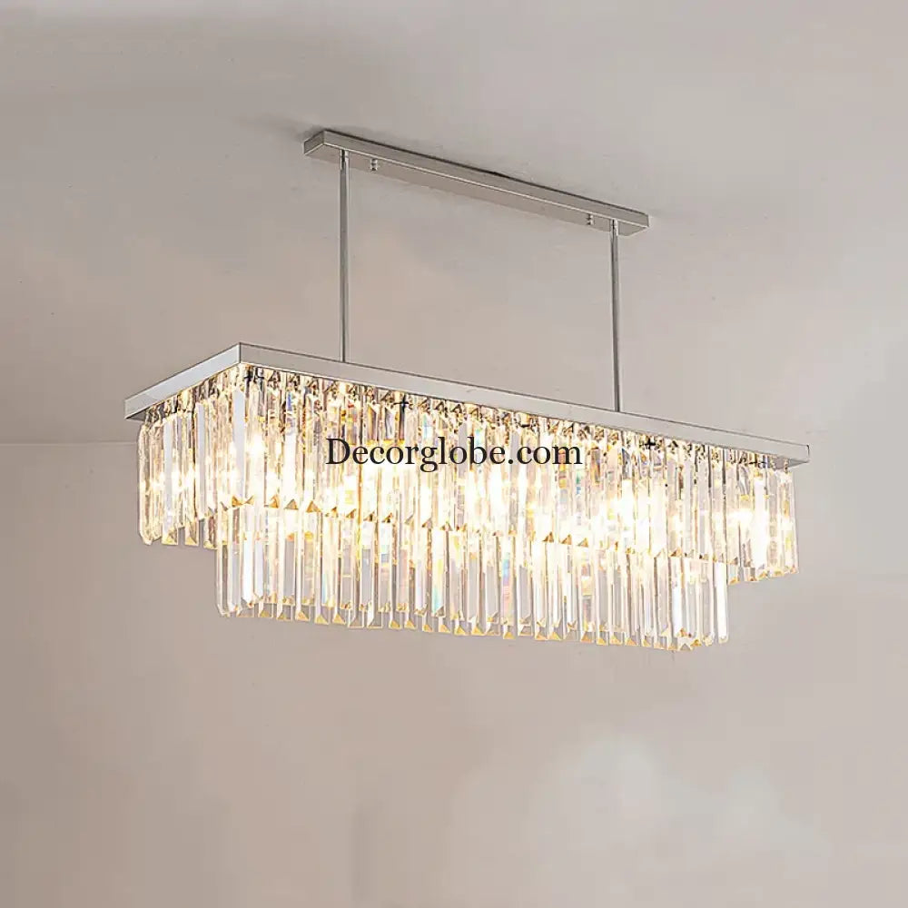 Sophisticated Silver Crystal Chandelier - Ideal for Dining Rooms and Kitchen Islands - Luxury LED Home Decor Lighting Fixture - DecorGlobe