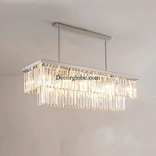 Sophisticated Silver Crystal Chandelier - Ideal for Dining Rooms and Kitchen Islands - Luxury LED Home Decor Lighting Fixture - DecorGlobe