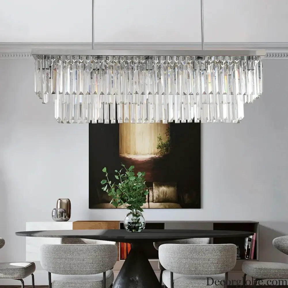 Sophisticated Silver Crystal Chandelier - Ideal for Dining Rooms and Kitchen Islands - Luxury LED Home Decor Lighting Fixture - DecorGlobe
