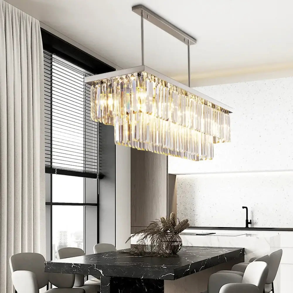 Sophisticated Silver Crystal Chandelier - Ideal for Dining Rooms and Kitchen Islands - Luxury LED Home Decor Lighting Fixture - DecorGlobe