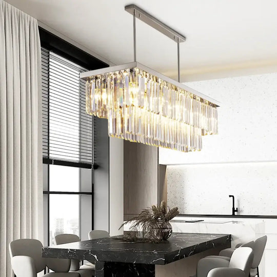 Sophisticated Silver Crystal Chandelier - Ideal for Dining Rooms and Kitchen Islands - Luxury LED Home Decor Lighting Fixture - DecorGlobe