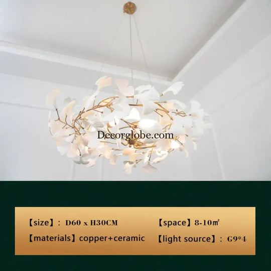 New gold chandelier white ceramic leaf lamp indoor home living room decorative lamp French luxury staircase ceiling lamp - DecorGlobe
