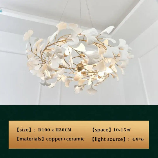 New gold chandelier white ceramic leaf lamp indoor home living room decorative lamp French luxury staircase ceiling lamp - DecorGlobe
