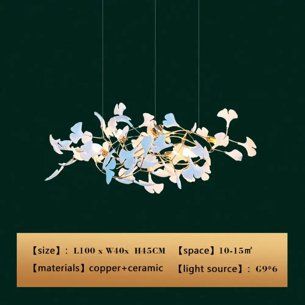 New gold chandelier white ceramic leaf lamp indoor home living room decorative lamp French luxury staircase ceiling lamp - DecorGlobe