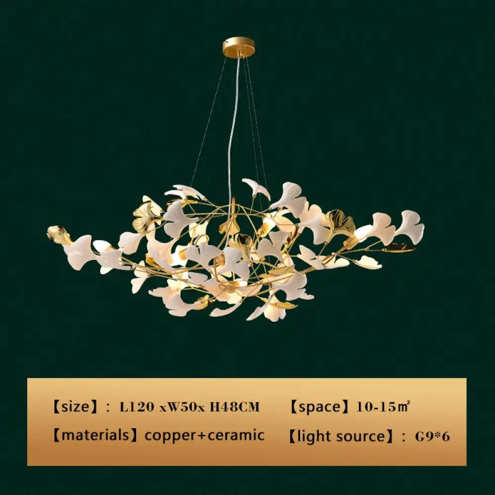 New gold chandelier white ceramic leaf lamp indoor home living room decorative lamp French luxury staircase ceiling lamp - DecorGlobe